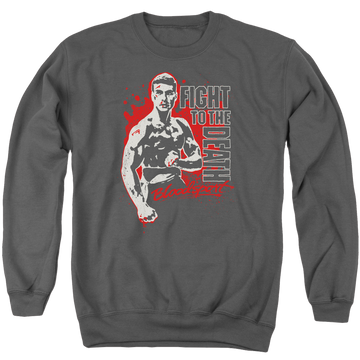 Charcoal men's crewneck sweatshirt with Bloodsport To The Death graphic