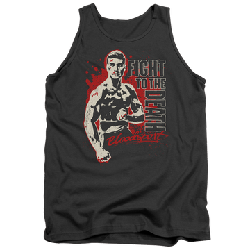 Charcoal men's tank with Bloodsport To The Death graphic