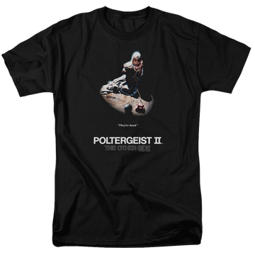 Black men's regular fit t-shirt with POLTERGEIST II Poster graphic