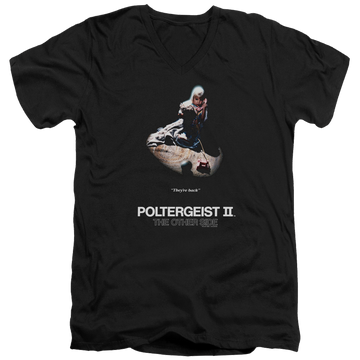 Black men's v-neck t-shirt with POLTERGEIST II Poster graphic