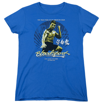 Royal women's t-shirt with Bloodsport American Ninja graphic