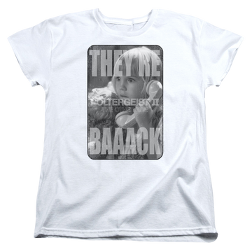 White women's t-shirt with POLTERGEIST II Logo graphic