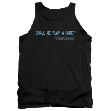 Black men's tank with Wargames Shall We graphic