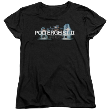 Black women's t-shirt with POLTERGEIST II Logo graphic