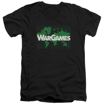 Black men's v-neck t-shirt with Wargames Game Board graphic