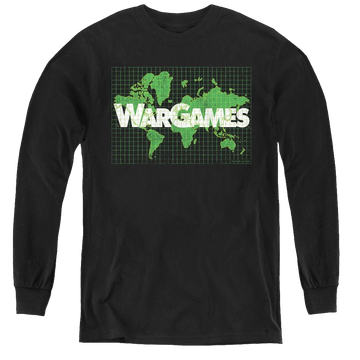 Black youth long sleeve t-shirt with Wargames Game Board graphic