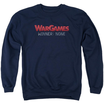 Navy men's crewneck sweatshirt with Wargames No Winners graphic