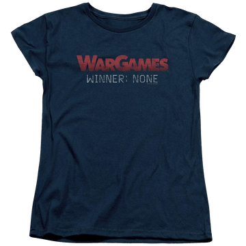 Navy women's t-shirt with Wargames No Winners graphic
