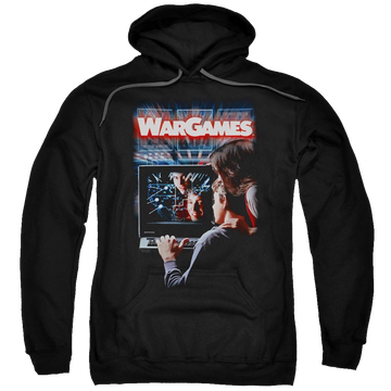 Black pullover hoodie with Wargames Poster graphic