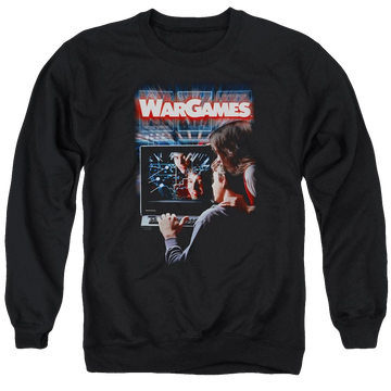 Black men's crewneck sweatshirt with Wargames Poster graphic