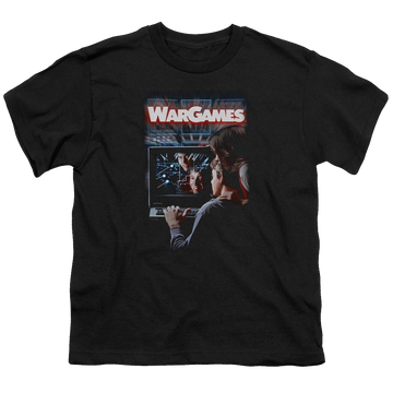 Black youth t-shirt for ages 8 to 12 with Wargames Poster graphic