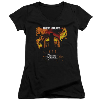 Amityville Horror Get Out - Juniors V-Neck T-Shirt Amityville Horror