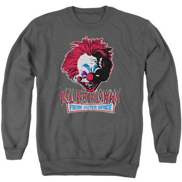 Charcoal men's crewneck sweatshirt with Killer Klowns From Outer Space Rough Clown graphic