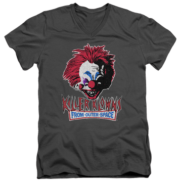 Charcoal men's v-neck t-shirt with Killer Klowns From Outer Space Rough Clown graphic