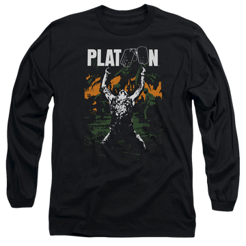 Black men's long sleeve t-shirt with Platoon Graphic graphic