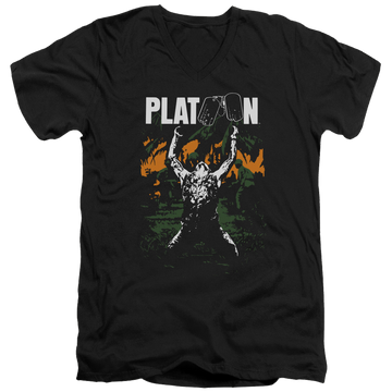 Black men's v-neck t-shirt with Platoon Graphic graphic