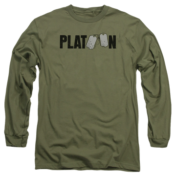 Military green men's long sleeve t-shirt with Platoon Logo graphic