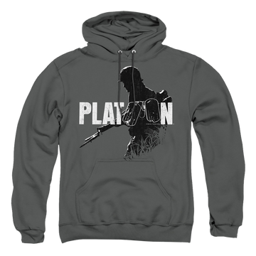 Charcoal pullover hoodie with Platoon Shadow Of War graphic