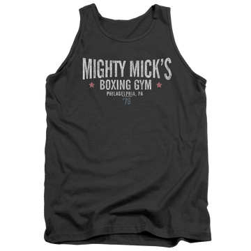 Charcoal men's tank with Rocky Mighty Micks Boxing Gym graphic