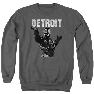 Charcoal men's crewneck sweatshirt with Robocop Detroit graphic