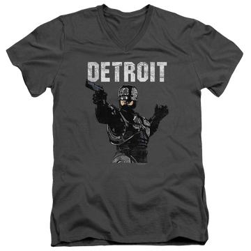 Charcoal men's v-neck t-shirt with Robocop Detroit graphic