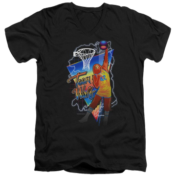 Black men's v-neck t-shirt with Teen Wolf Electric Wolf graphic