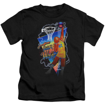 Black kid's t-shirt for ages 4 to 7 with Teen Wolf Electric Wolf graphic