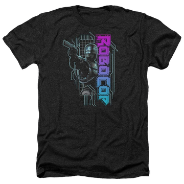 Charcoal men's heather t-shirt with Robocop Robo Neon graphic