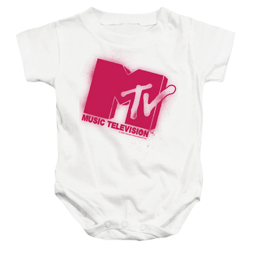 White baby bodysuit with MTV Spraypaint Logo graphic