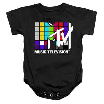 Black baby bodysuit with MTV Rubix Cube Logo graphic