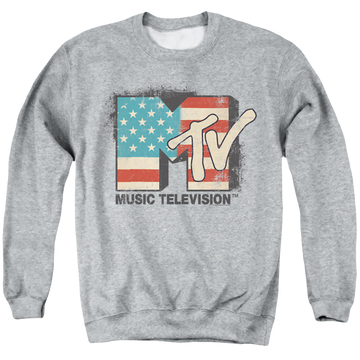 Athletic heather men's crewneck sweatshirt with MTV American Logo graphic