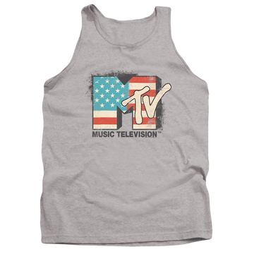 Athletic heather men's tank with MTV American Logo graphic