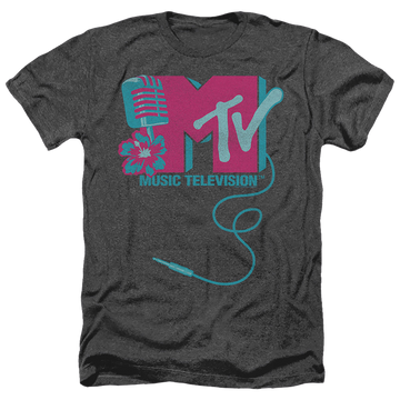 Black men's heather t-shirt with MTV Microphone Logo graphic