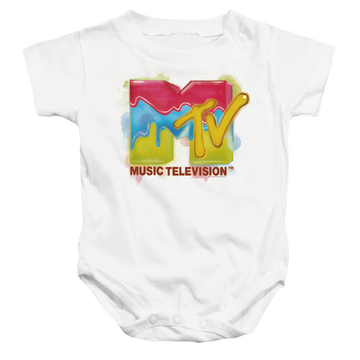 White baby bodysuit with MTV Paint Logo graphic