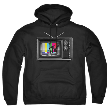 Black pullover hoodie with MTV Tv graphic