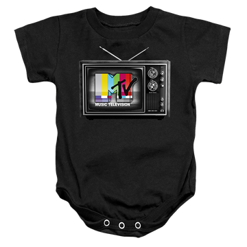 Black baby bodysuit with MTV Tv graphic