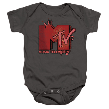 Charcoal baby bodysuit with MTV Beating Heart Logo graphic
