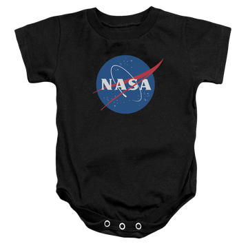 Black baby bodysuit with NASA Meatball Logo graphic