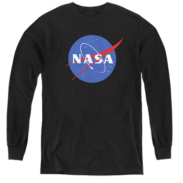 Black youth long sleeve t-shirt with NASA Meatball Logo graphic