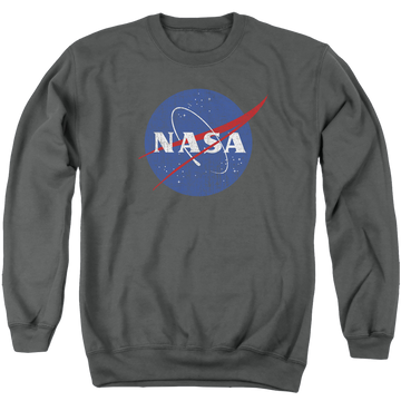 Charcoal men's crewneck sweatshirt with NASA Meatball Logo Distressed graphic