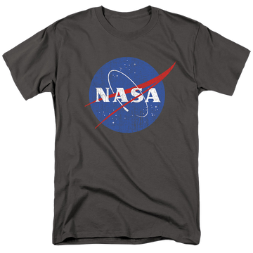 Charcoal men's regular fit t-shirt with NASA Meatball Logo Distressed graphic