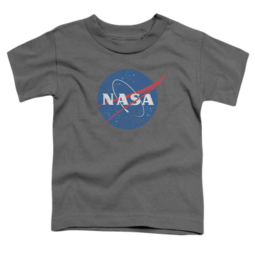 Charcoal kid's t-shirt for ages 4 to 7 with NASA Meatball Logo Distressed graphic