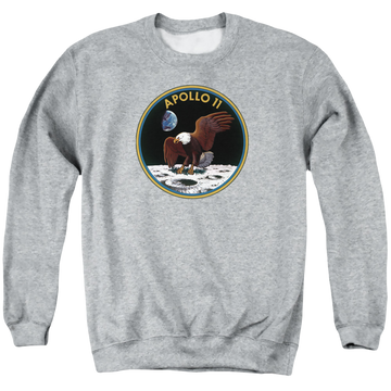 Athletic heather men's crewneck sweatshirt with NASA Apollo 11 graphic