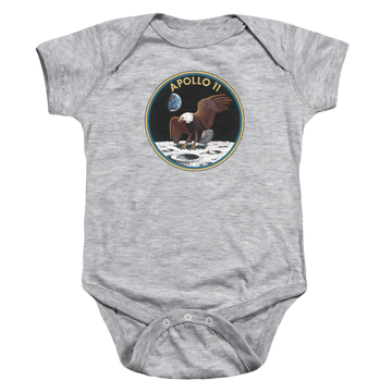 Athletic heather baby bodysuit with NASA Apollo 11 graphic