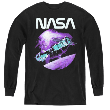 Black youth long sleeve t-shirt with NASA Come Together graphic