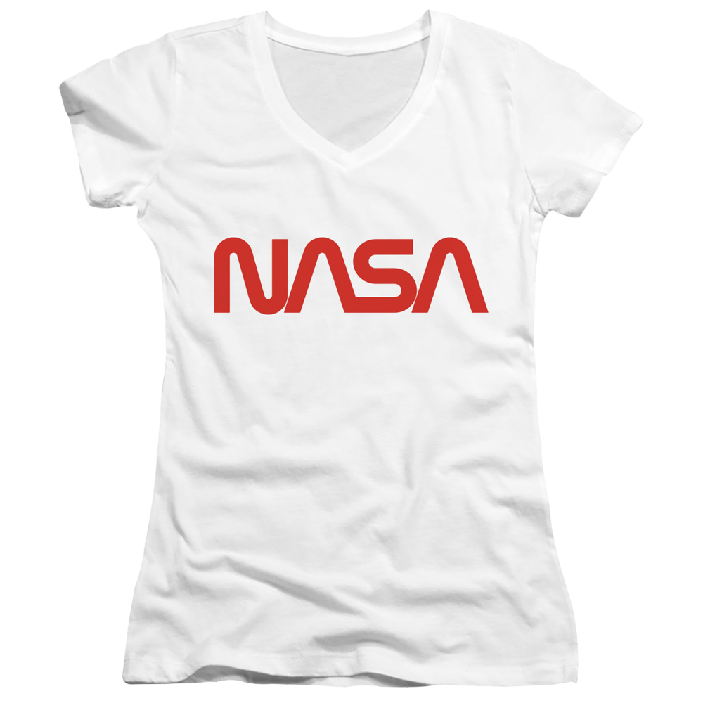 Nasa Worm Logo - Juniors V-Neck T-Shirt Juniors V-Neck T-Shirt NASA   