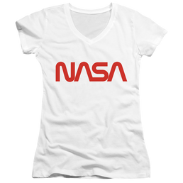 Nasa Worm Logo - Juniors V-Neck T-Shirt Juniors V-Neck T-Shirt NASA   
