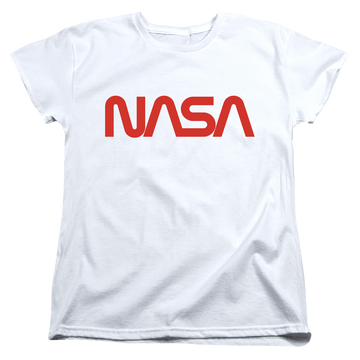 White women's t-shirt with NASA Worm Logo graphic