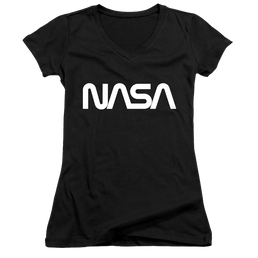 Nasa Worm Logo - Juniors V-Neck T-Shirt Juniors V-Neck T-Shirt NASA   