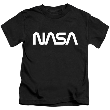 Black kid's t-shirt for ages 4 to 7 with NASA Worm Logo graphic